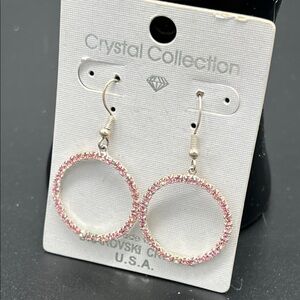 Pink Hoop Swarovski Crystal Drop Earrings